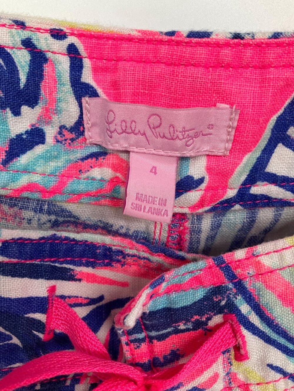 Lilly Pulitzer Galley Pants size 4 Tiki Pink Cabana Crazed 100%‎ Linen Wide Leg - Picture 5 of 9